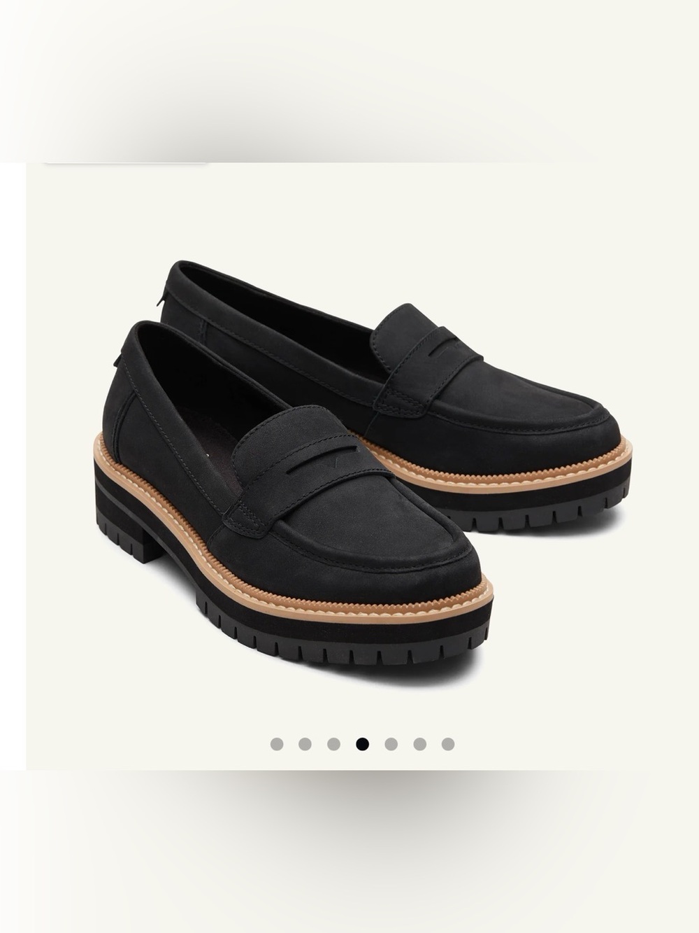 Toms Cara Loafer Women’s Black Lug-Sole with Tan Trim SZ. 9.5 NWOT